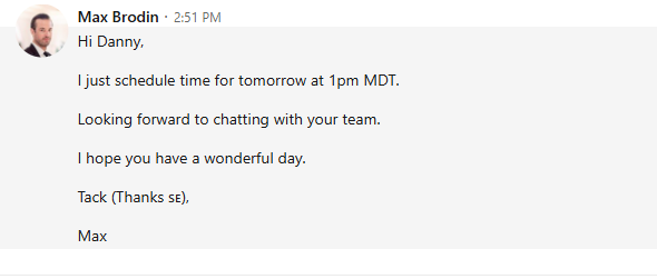 Max schedules for 1pm the next day