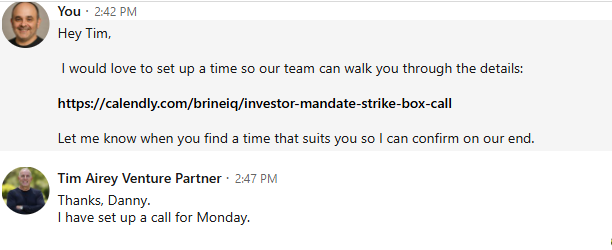 Tim books a call for Monday